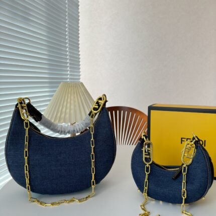 FENDI half moon bag Underarm bag jeans with chain strap Size: 28*16 cm/19*10cm
