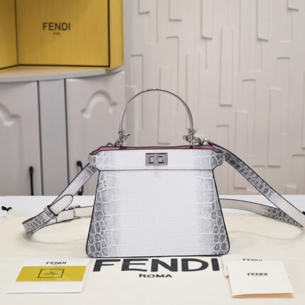 FENDI Peekaboo Crocodile Leather sliver hardware 23ss 335 Size: 20*15cm