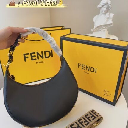 FENDI half moon bag Underarm bag Black Size: 28*16cm