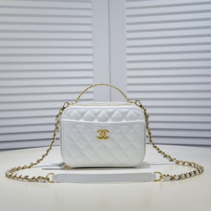 Chanel Caviar alphabet Camera chain crossbody White handle bag