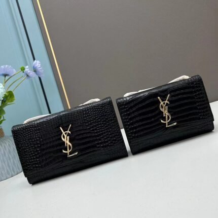 YSL Kat crocodile chain strap shoulder bag with gold hardware 7219 black size: 20*14*5cm/24*15*6cm