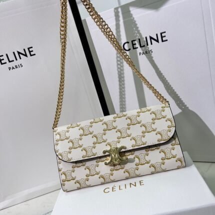 CELINE Presbyopia pattern white Chain bag 621663 Size:19*10.5*3.5cm