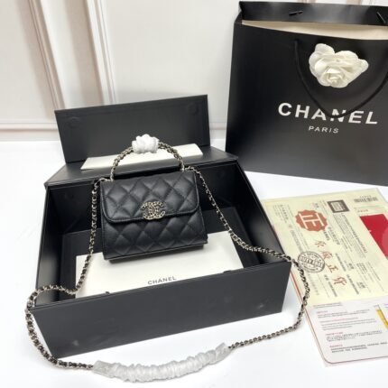 Chanel Black Horse Kelly Lichee cowhide long handle bag 9100 black size:19*10*4.5cm