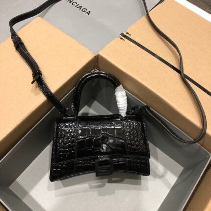 Balenciaga hourglass crocodile with black buckle size S: 19*8*21cm  L: 23x10x24cm