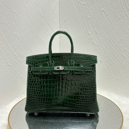 ✨✨Birkin Platinum 25cm✨✨✨ Emerald Silver Buckle ➕Three Highlighted Crocodiles????Bossy Color Air Holes Super Pretty Full and Elegant????????