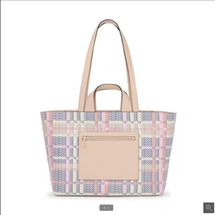 Tous large orange pink plaid patchwork tote bag