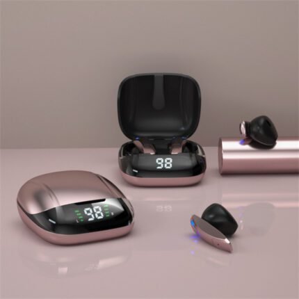 E68 Bluetooth headset, semi-in-ear design, high-definition LED power display, real-time power monitoring, Hifi sound quality Pink