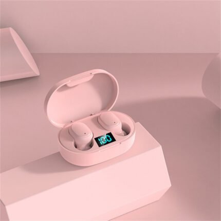 E6S Bluetooth headset, real copper ring speaker, LED power display, real-time power monitoring, mini, compact, easy to carry Pink