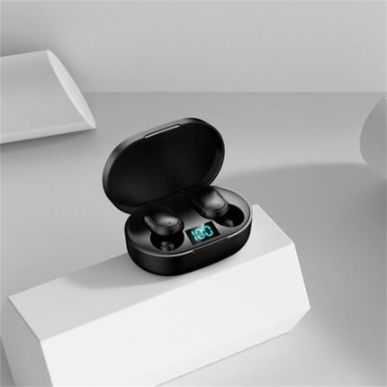 E6S Bluetooth headset, real copper ring speaker, LED power display, real-time power monitoring, mini, compact, easy to carry Black