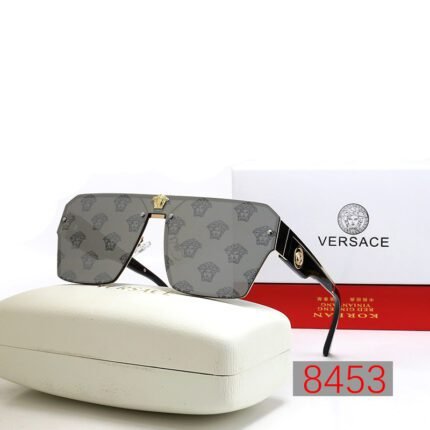 VERSACE large frame fashionable black edged gray printed sunglasses