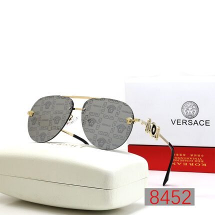 VERSACE gray printed gold rimmed double beam sunglasses