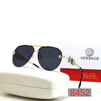 VERSACE pilot black gold rimmed double beam sunglasses
