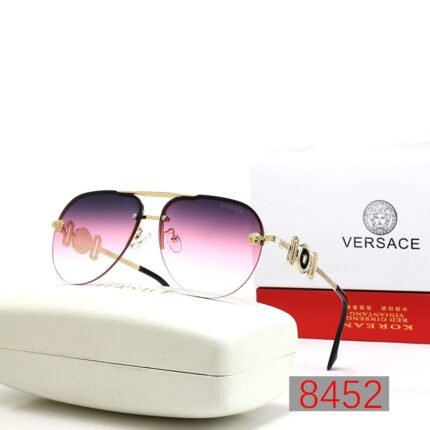 VERSACE Pilot Purple Transparent Gradient Gold Edge Double Beam Sunglasses