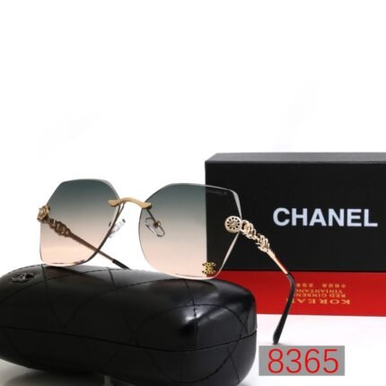 Chanel Green Pink Gradient Frameless Gold Chain Decoration Sunglasses Neutral