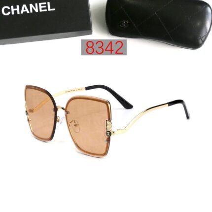 Chanel curved gold rims and gray printed lenses square sunglasses