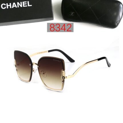 Chanel curved gold rims and dark brown gradient lenses square sunglasses