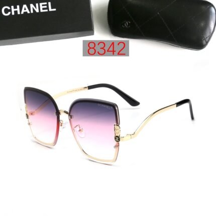 Chanel curved gold rims and purple gradient lenses square sunglasses