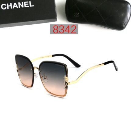 Chanel curved gold rims and black pink gradient lenses square sunglasses