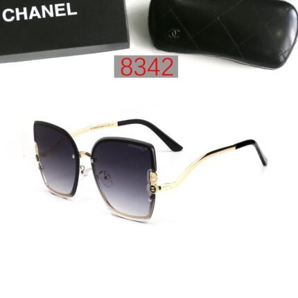 Chanel curved gold rims and dark blue gradient lenses square sunglasses