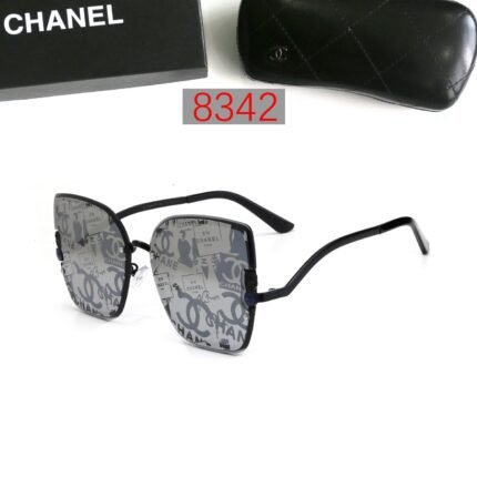 Chanel curved black edges and gray printed lenses square sunglasses