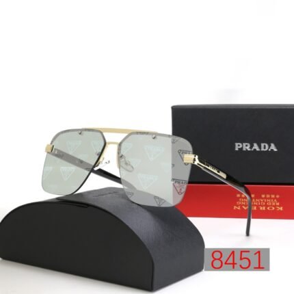 Prada black and gray printed reflective half frame sunglasses neutral