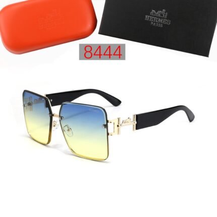 HERMES black and blue yellow gradient reflective square large frame sunglasses