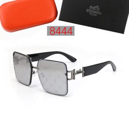 HERMES black and gray printed reflective square large frame sunglasses