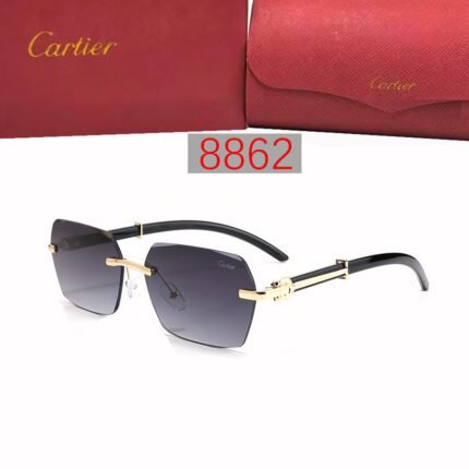 Cartier navy blue hexagonal frameless sunglasses