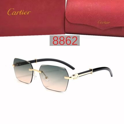 Cartier green and champagne gradient hexagonal frameless sunglasses