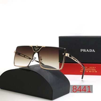 Prada Gold and Brown Gradient Square Triangle Large Frame Sunglasses Neutral