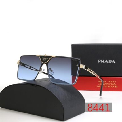Prada Gold and Blue Square Triangle Large Frame Sunglasses Neutral