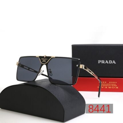 Prada Gold and Black Square Triangle Large Frame Sunglasses Neutral