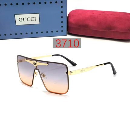 Gucci gold and blue pink gradient integrated square frame sunglasses