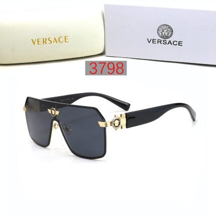 VERSACE black edged and dark gray square connected large frame sunglasses