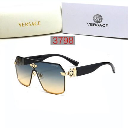 VERSACE black border and blue yellow gradient square connected large frame sunglasses