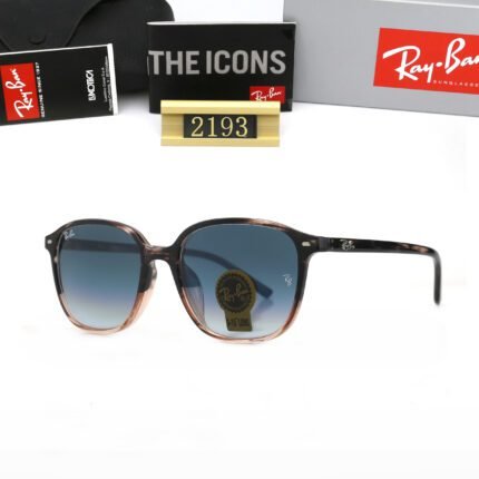 Ray Ban Brown Spotted Frame and Blue Lens Thin Frame Rectangular Frame Sunglasses Unisex