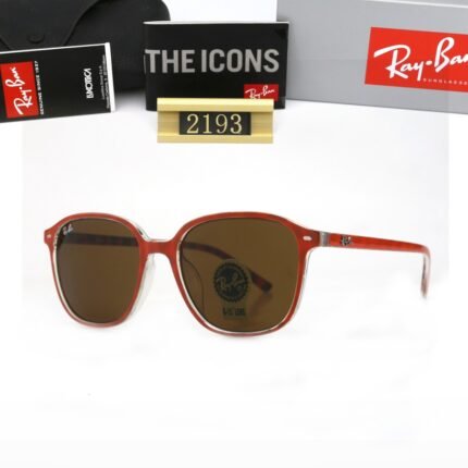 Ray Ban Red Frame and Brown Lens Thin Frame Rectangular Frame Sunglasses Unisex