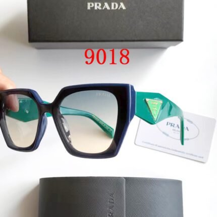 Prada Green and Gradient Green Irregular Triangle Logo Sunglasses