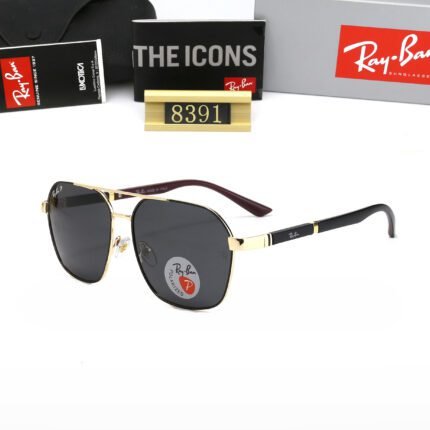 Ray Ban Gold and Black Square Frame Polarized Sunglasses Neutral