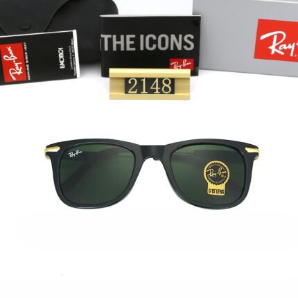 Ray Ban black and green rectangular frame sunglasses for both men and women