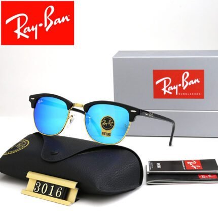 Ray Ban Club Master black gold framed and light blue framed sunglasses with square and circular frames for both men and women
