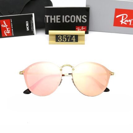 Ray Ban BLAZE ROUND Gold Pair Pink Sunglasses Unisex