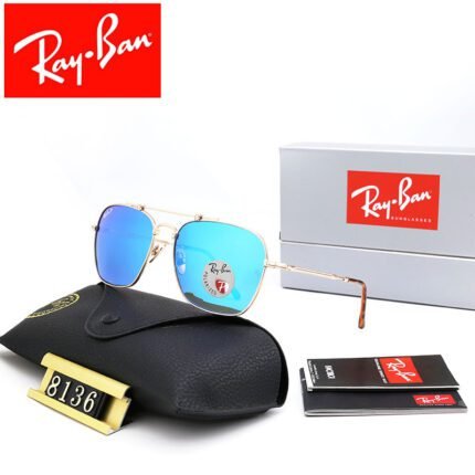 Ray Ban Caravan Gold and Blue Square Frame Sunglasses