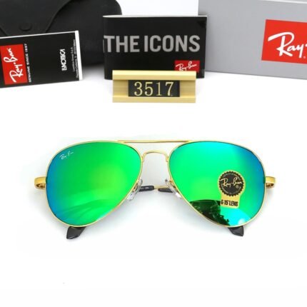 Ray Ban aviator gold and green reflective sunglasses
