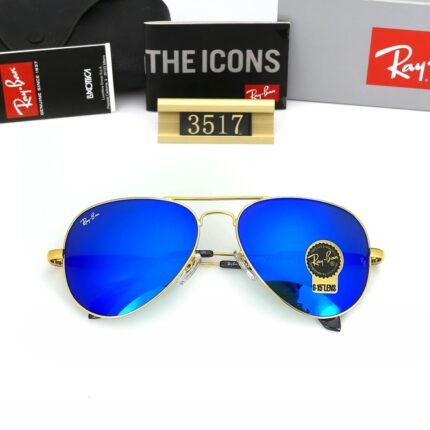Ray Ban aviator gold and blue reflective sunglasses