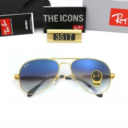 Ray Ban aviator gold and blue gradient reflective sunglasses