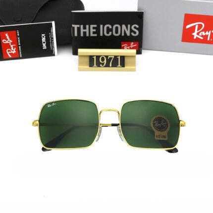 Ray Ban1971 Gold and Green Lens Square Sunglasses Unisex