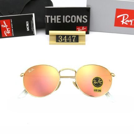 Ray Ban Round Flash Lenses Gold and Coral Pink Sunglasses Available for Men and Women