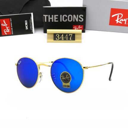 Ray Ban Round Flat Lens gold and blue sunglasses available for both men and women