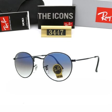 Ray Ban Round Flat Lens black and blue gradient sunglasses available for both men and women